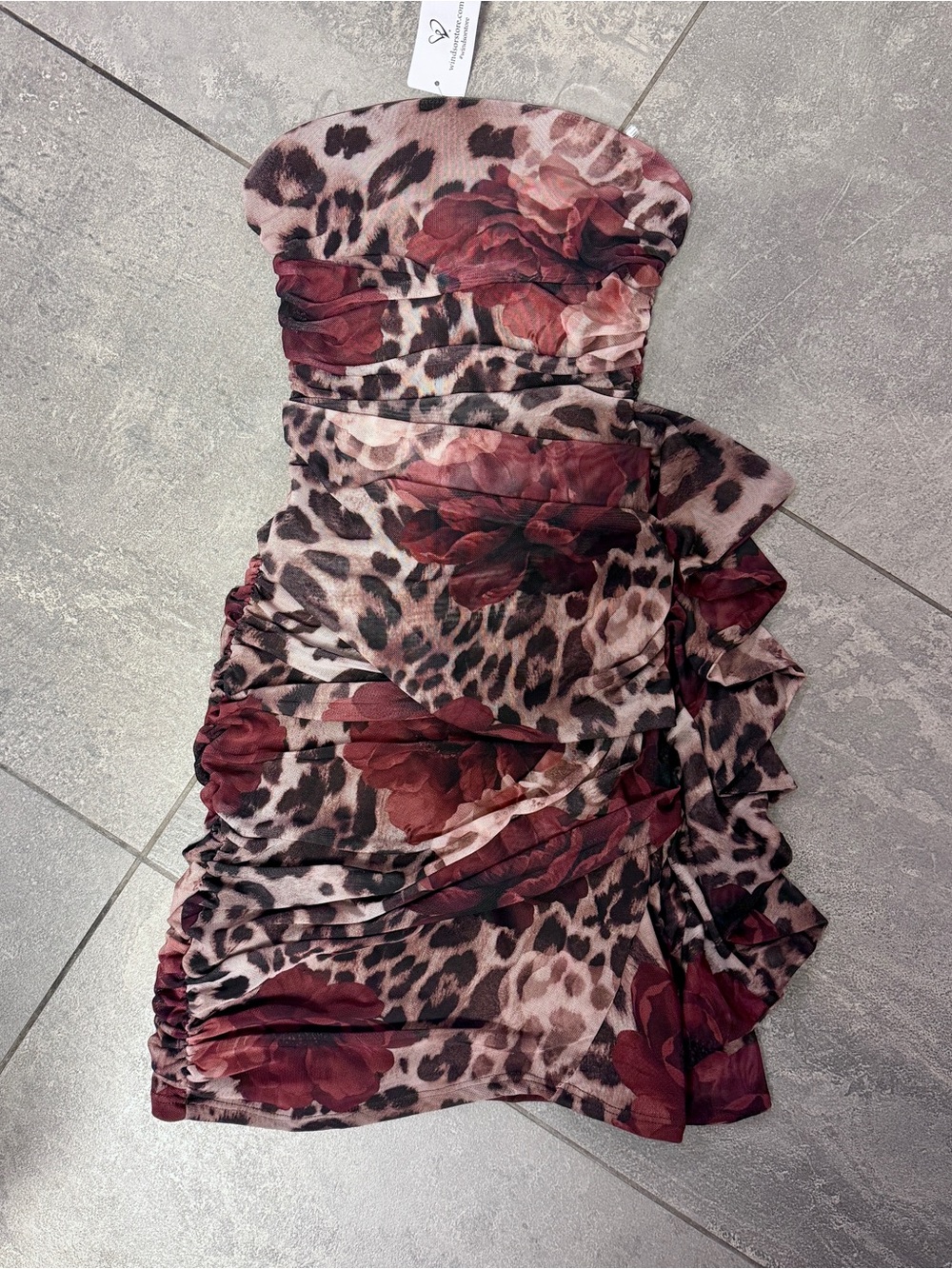 Windsor Wild Romance Strapless Leopard Floral Animal Print Mesh Mini Dress XS - Picture 6 of 10